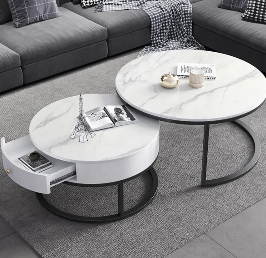 Set Tavolinash Rrethore me Sipërfaqe Qeramike