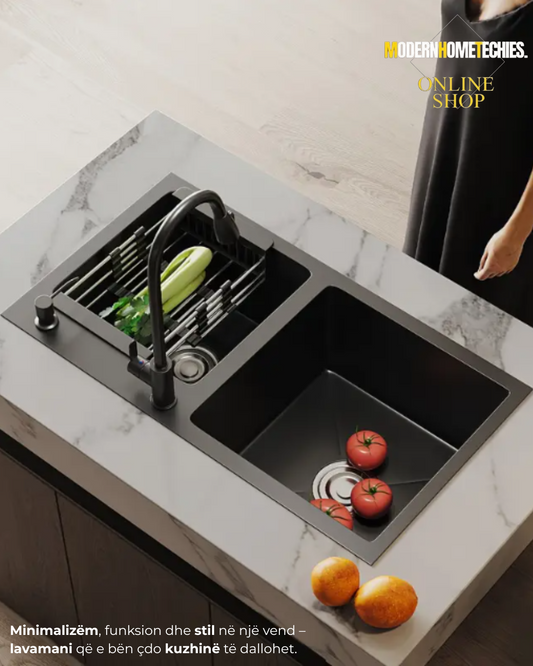 Lavaman me 2 gropa Premium(inox dhe të zi)