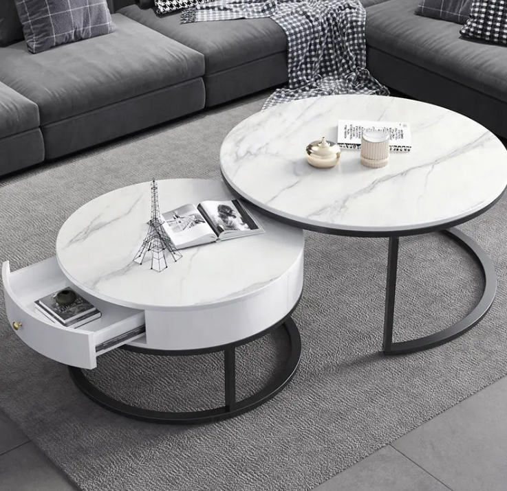 Set Tavolinash Rrethore me Sipërfaqe Qeramike