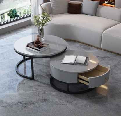 Set Tavolinash Rrethore me Sipërfaqe Qeramike