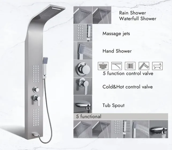 Panel Shower 5-in-1 me Masazher – Silver